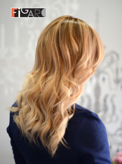 On this image the balayage hair coloring done by Elena Bogdanets famous hair colorist from Toronto