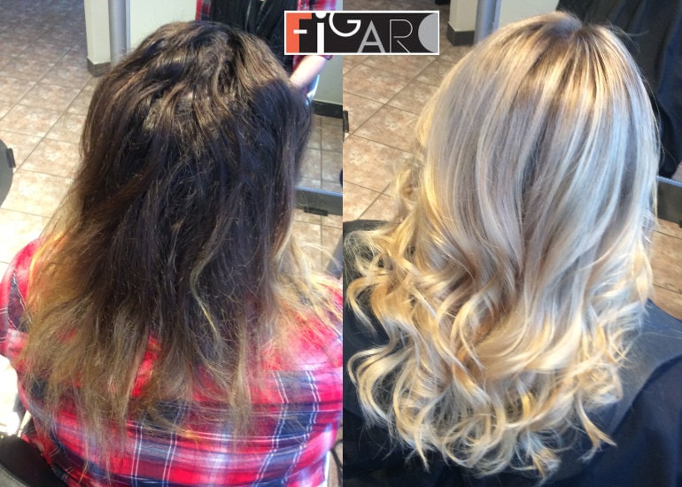 Before hair color correction and After. All work done by Award Winning color technician Elena Bogdanets