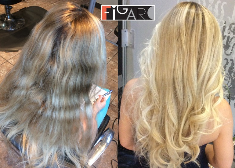 Before hair color correction and After. All work done by Award Winning color technician Elena Bogdanets