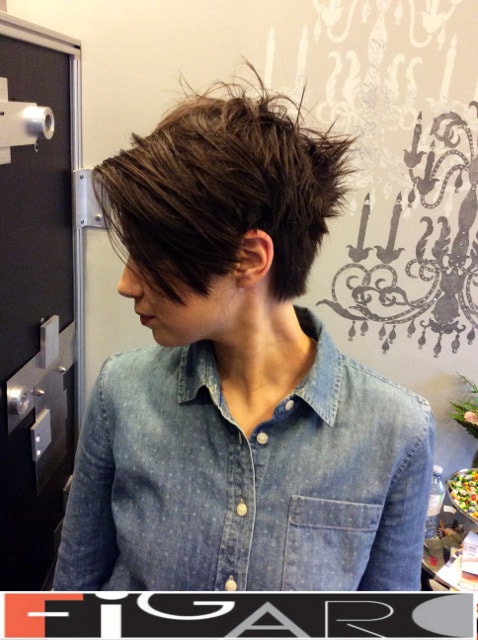 Asymmetrical cut for short hair messy layers by Elena Bogdanets Celebrity hair stylist