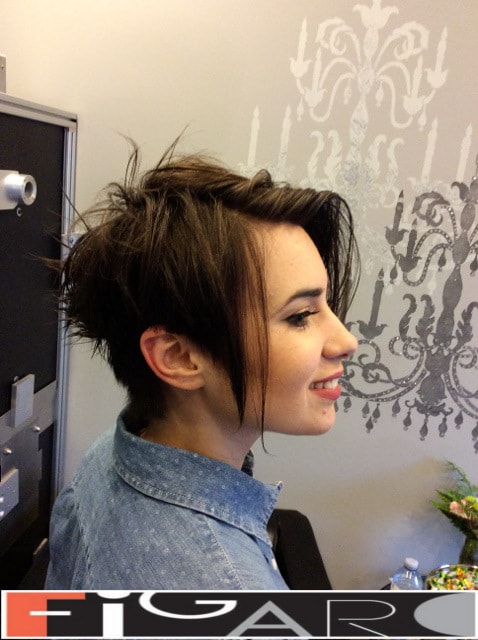 Asymmetrical cut for short hair messy layers by Elena Bogdanets Celebrity hair stylist
